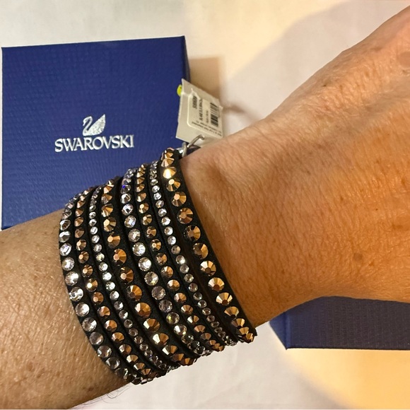 Swarovski Suede Brown wrap Bracelet with Cooper and Clear Crystal - Picture 1 of 6